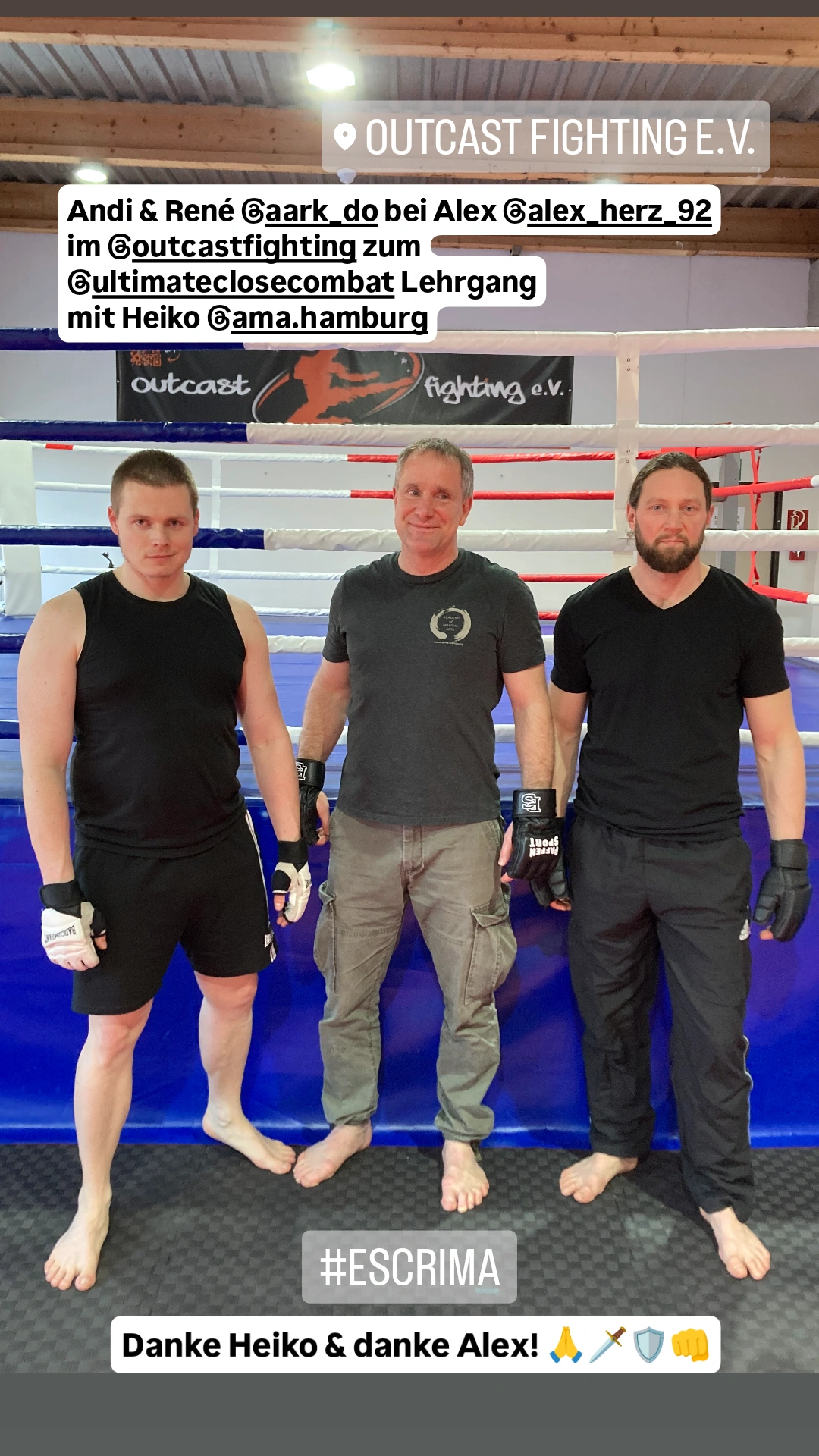02.03.2026 / Outcast Fighting e.V.: Andi & René @aark_do bei Alex @alex_herz_92 im @outcastfighting zum @ultimateclosecombat Lehrgang mit Heiko @ama.hamburg #ESCRIMA - Danke Heiko & danke Alex!